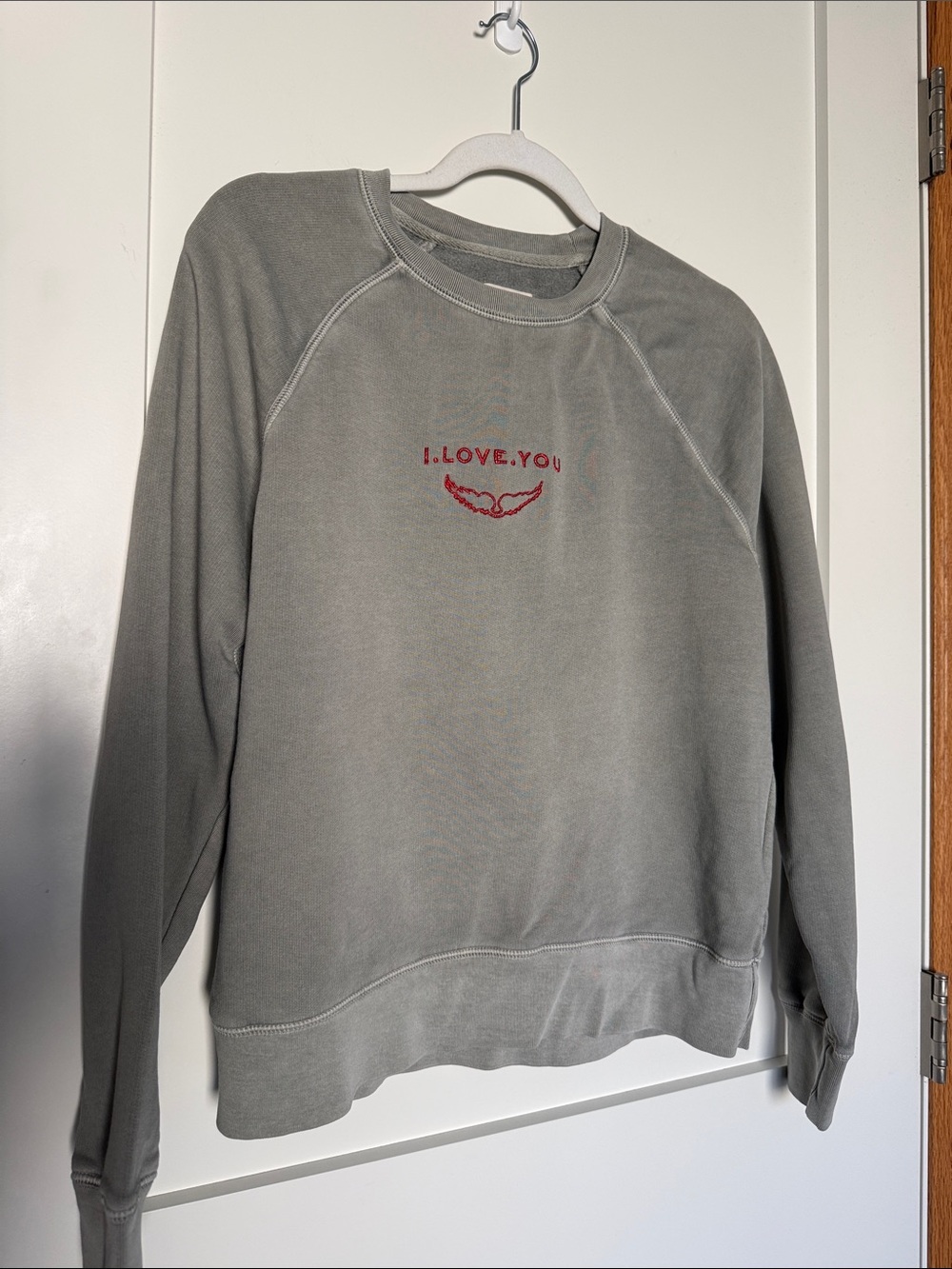 Zadig & Voltaire Upper "I LOVE YOU" Grey Embroidered  Sweatshirt - Size M- ULN